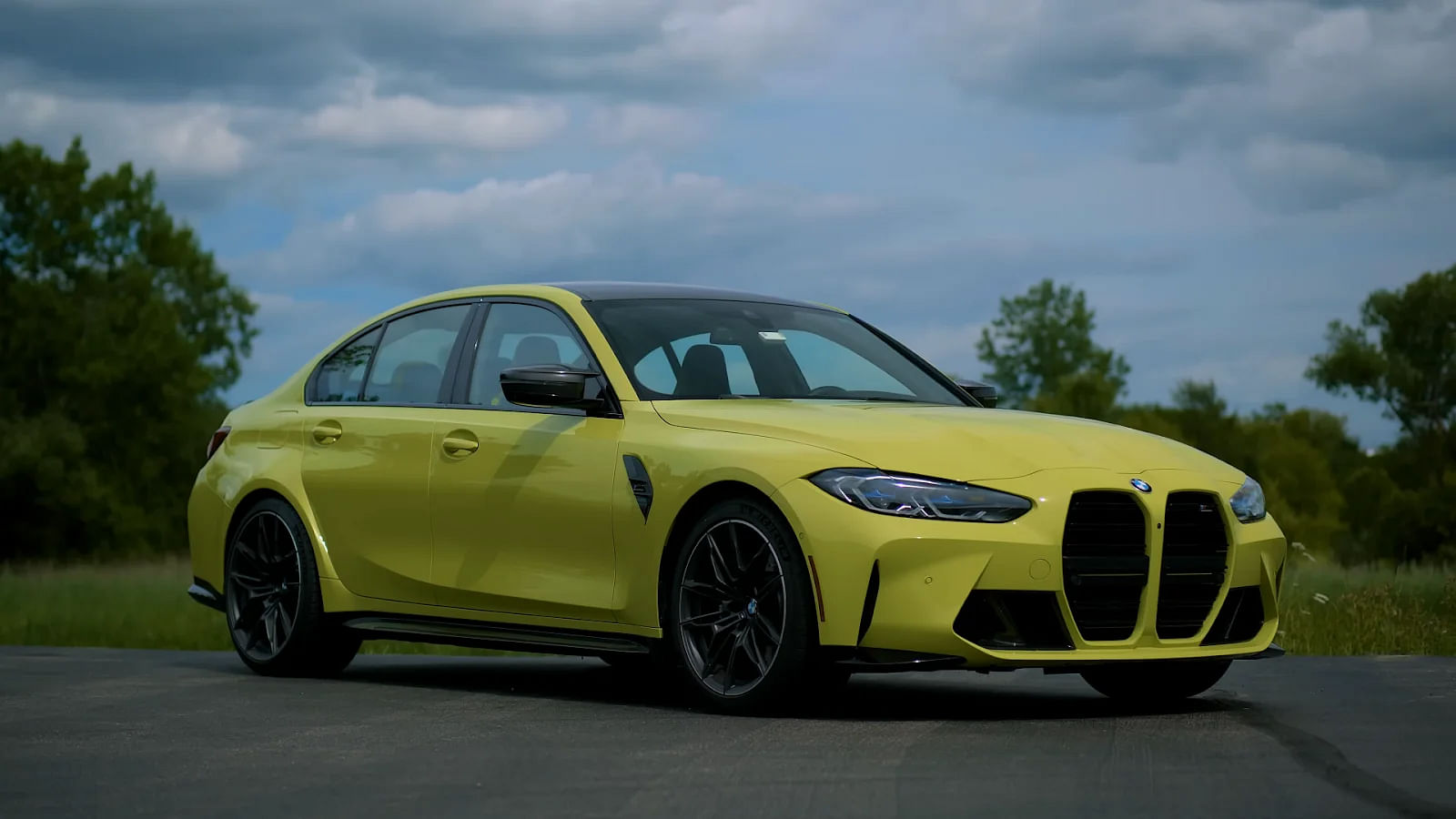 Yellow 2024 BMW M3 Competition Front Side Profile