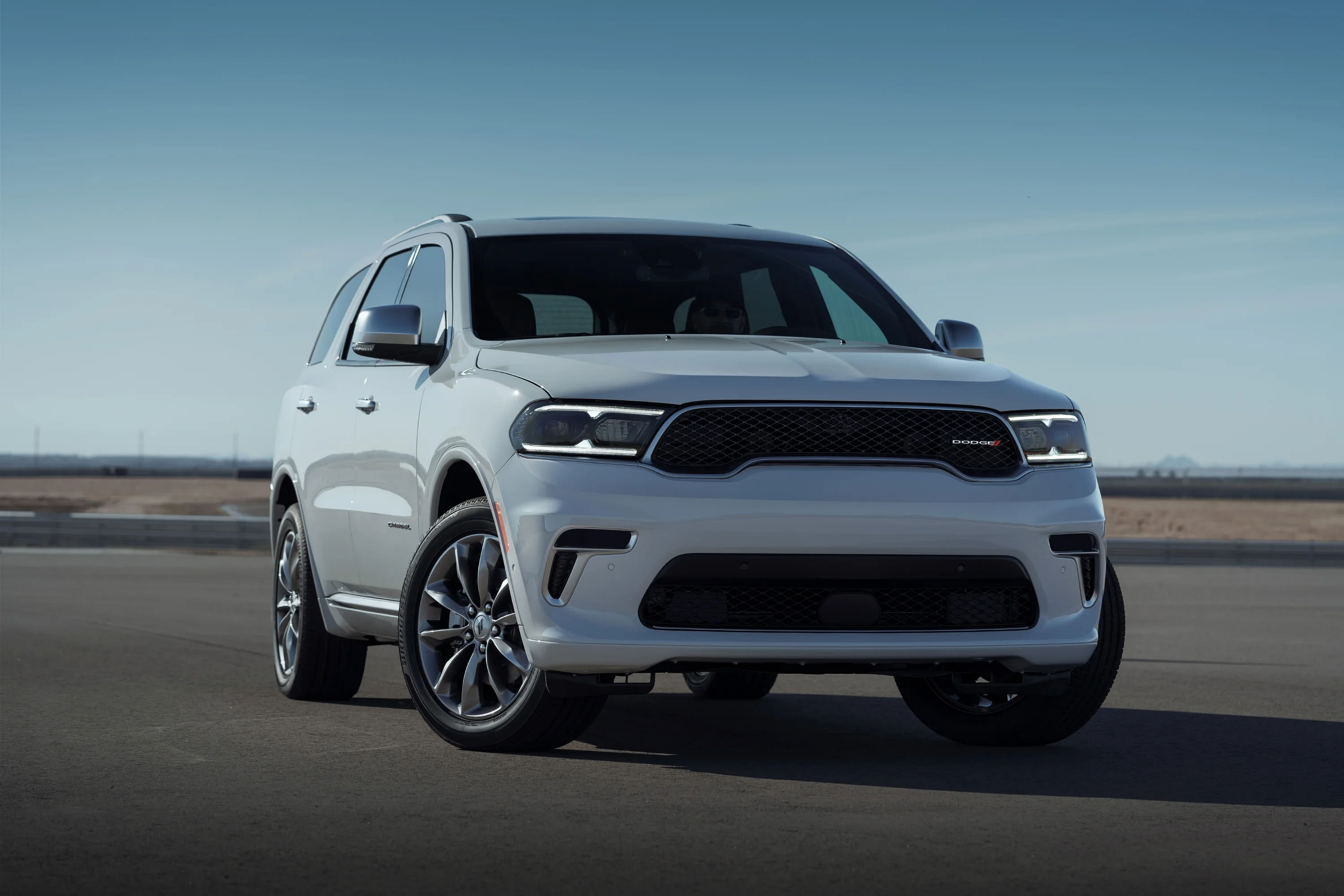 White 2024 Dodge Durango Front Profile Photograph