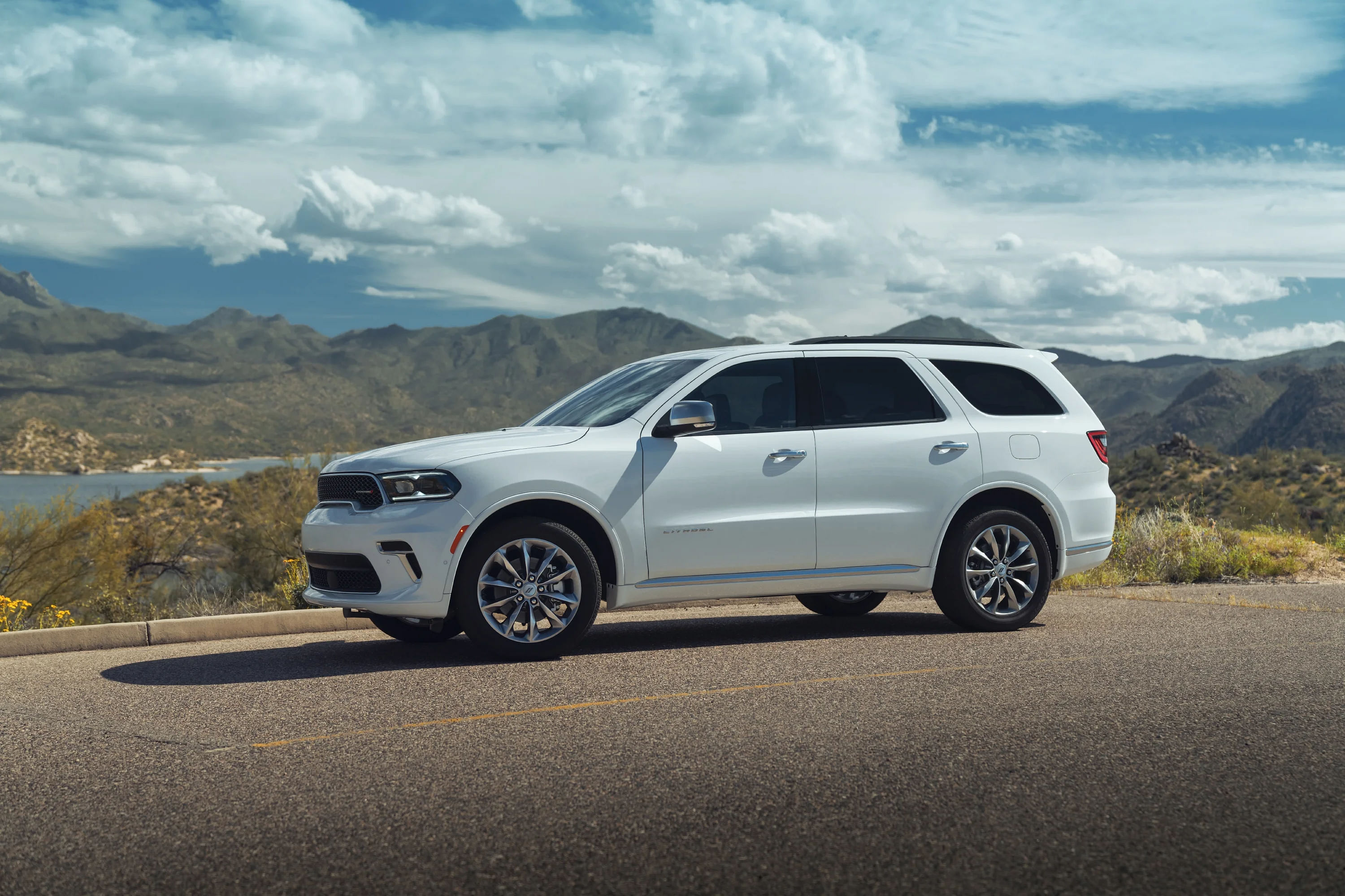 White 2024 Dodge Durango Side Profile Photograph