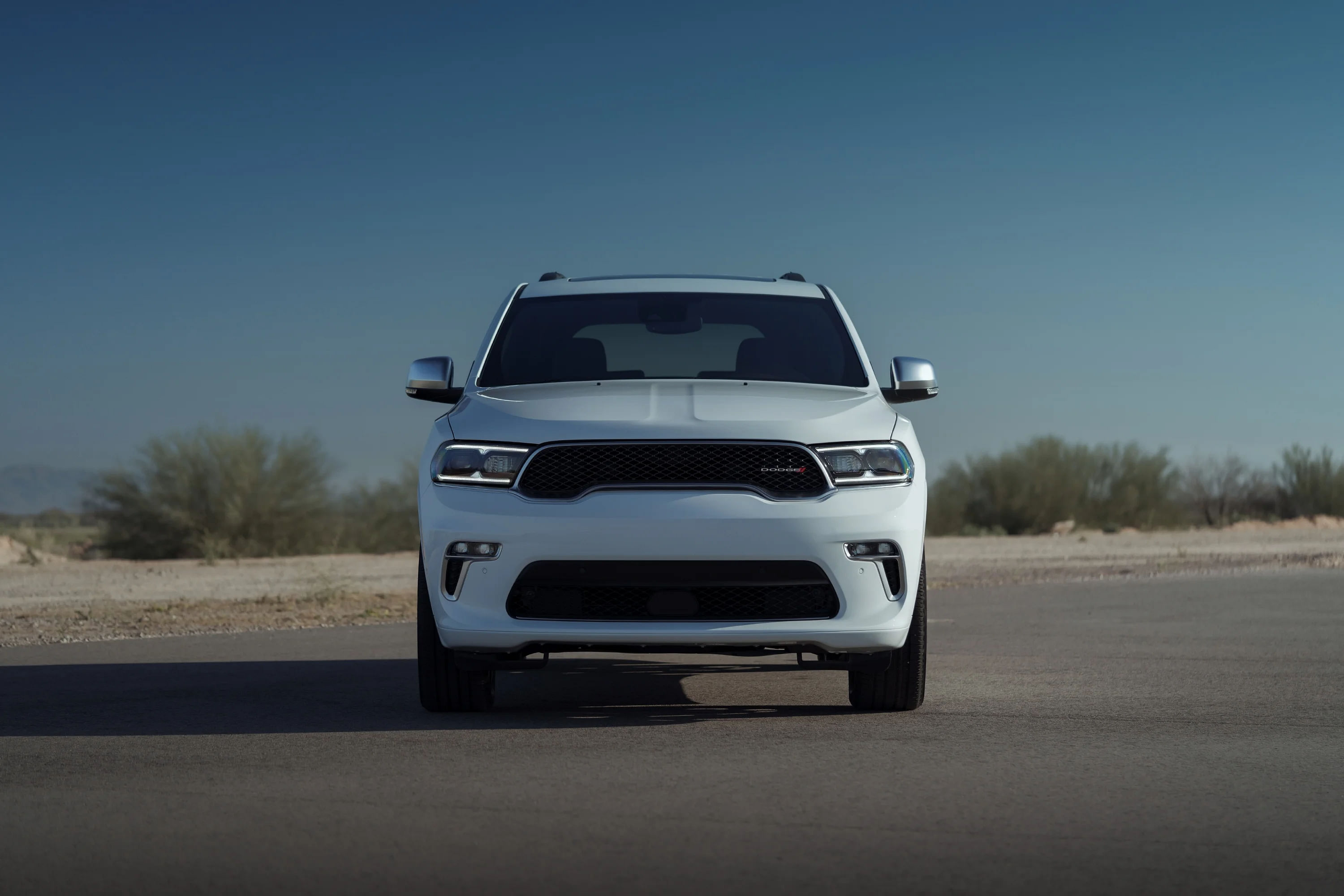 White 2024 Dodge Durango Front Profile Photograph